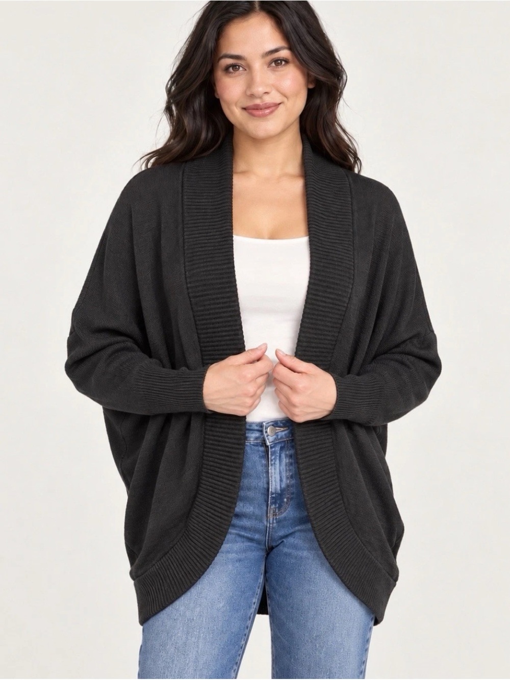 Stacy London Draped Cocoon Cardigan Black M A682300
